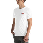T-shirt unisex blanc brodé avec logo Taclee sur le torse.