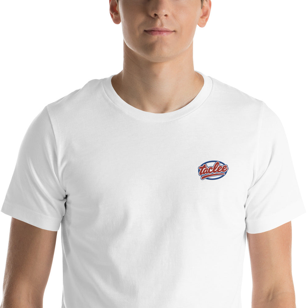 T-shirt unisex blanc avec logo Taclee brodé sur le torse