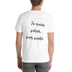 T-shirt unisex blanc avec flocage dans le dos "Je suis pilier, pas poète"