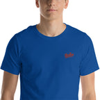 T-shirt unisex bleu avec logo Taclee brodé sur le torse.
