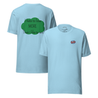 T-shirt unisex bleu ciel avec flocage dans le dos "I hate to lose more than I like to win"