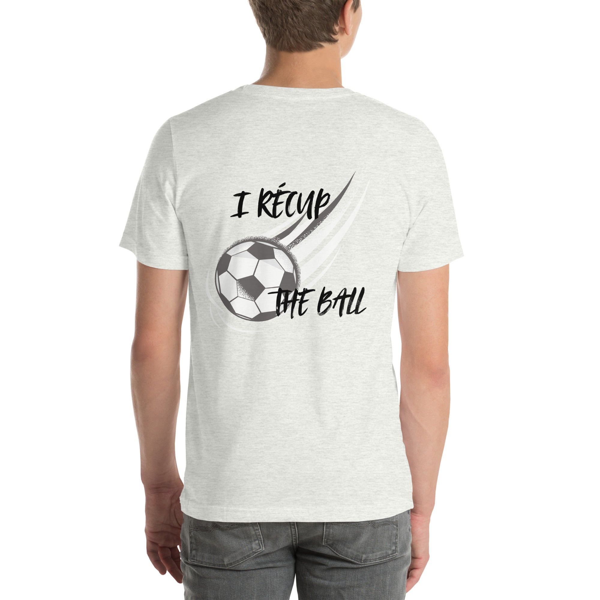 T-shirt unisex gris avec flocage dans le dos "I récup the ball"
