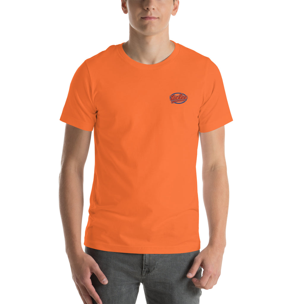 T shirt unisex orange avec logo Taclee brodé sur le torse.