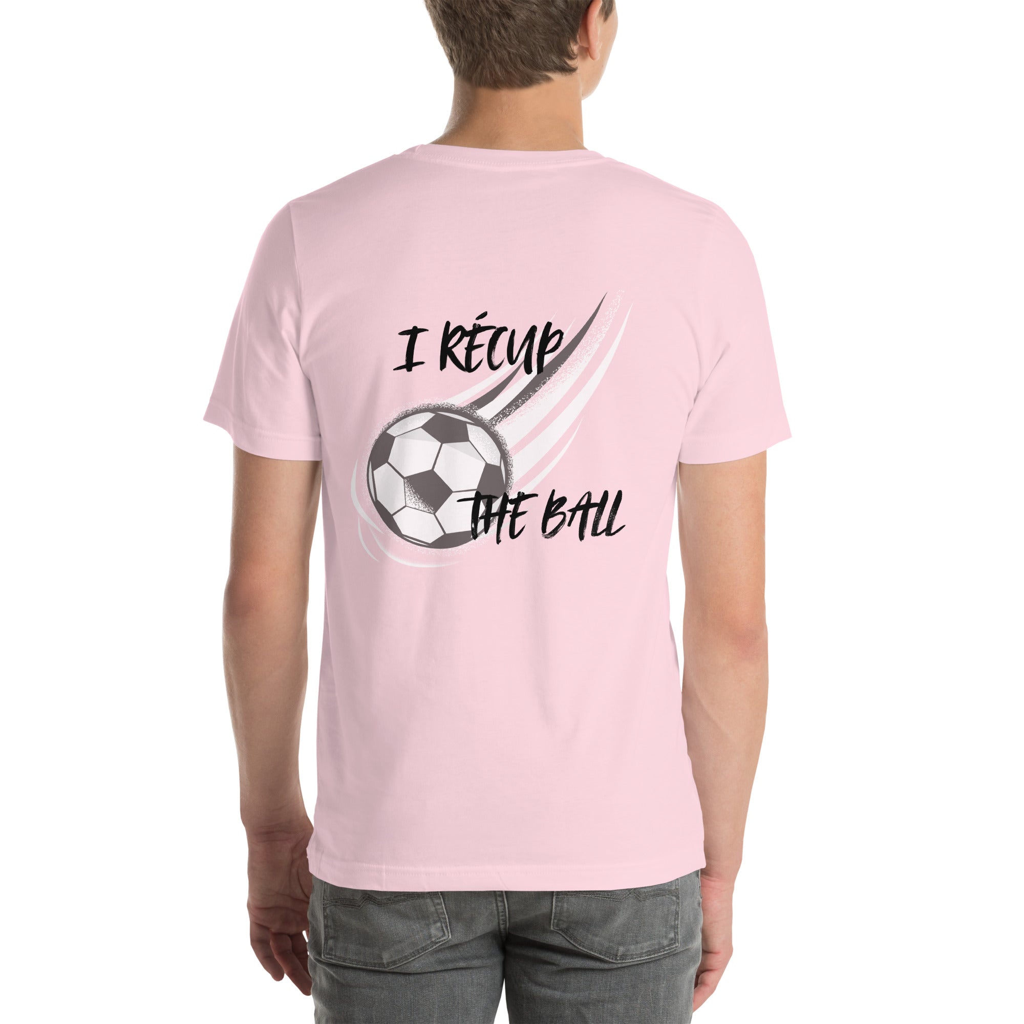 T-shirt unisex rose avec flocage dans le dos "I récup the ball"