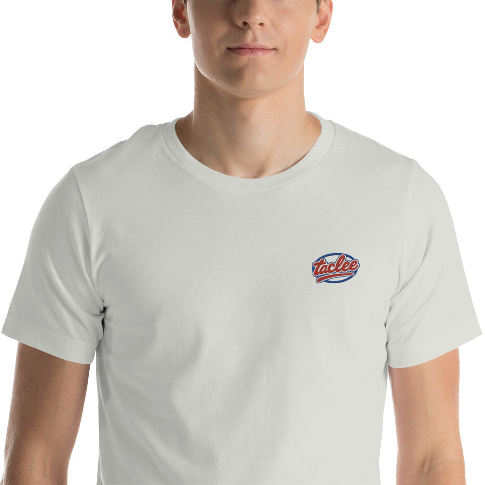 T shirt unisex gris avec logo Taclee brodé sur le torse.