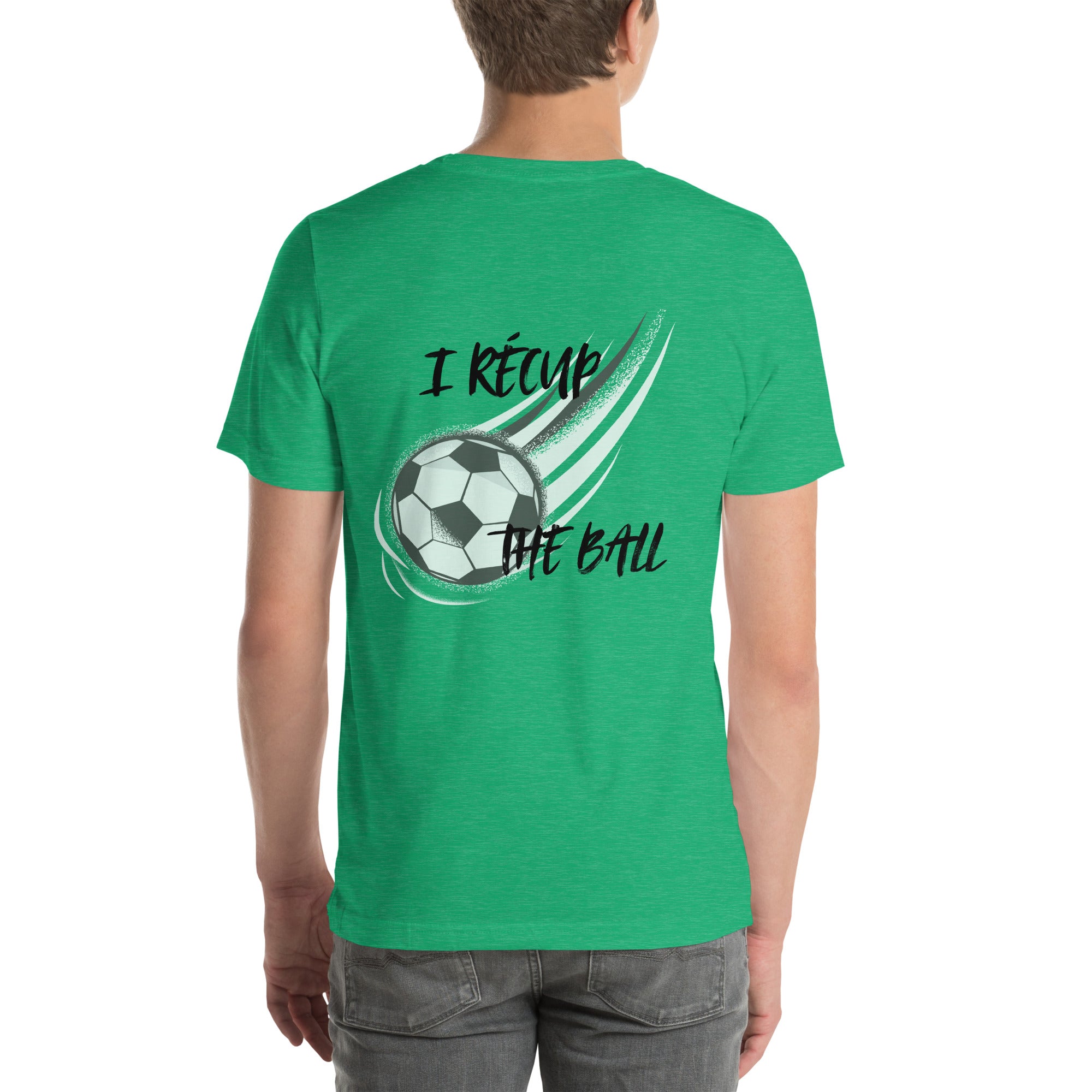 T-shirt unisex vert avec flocage dans le dos "I récup the ball"
