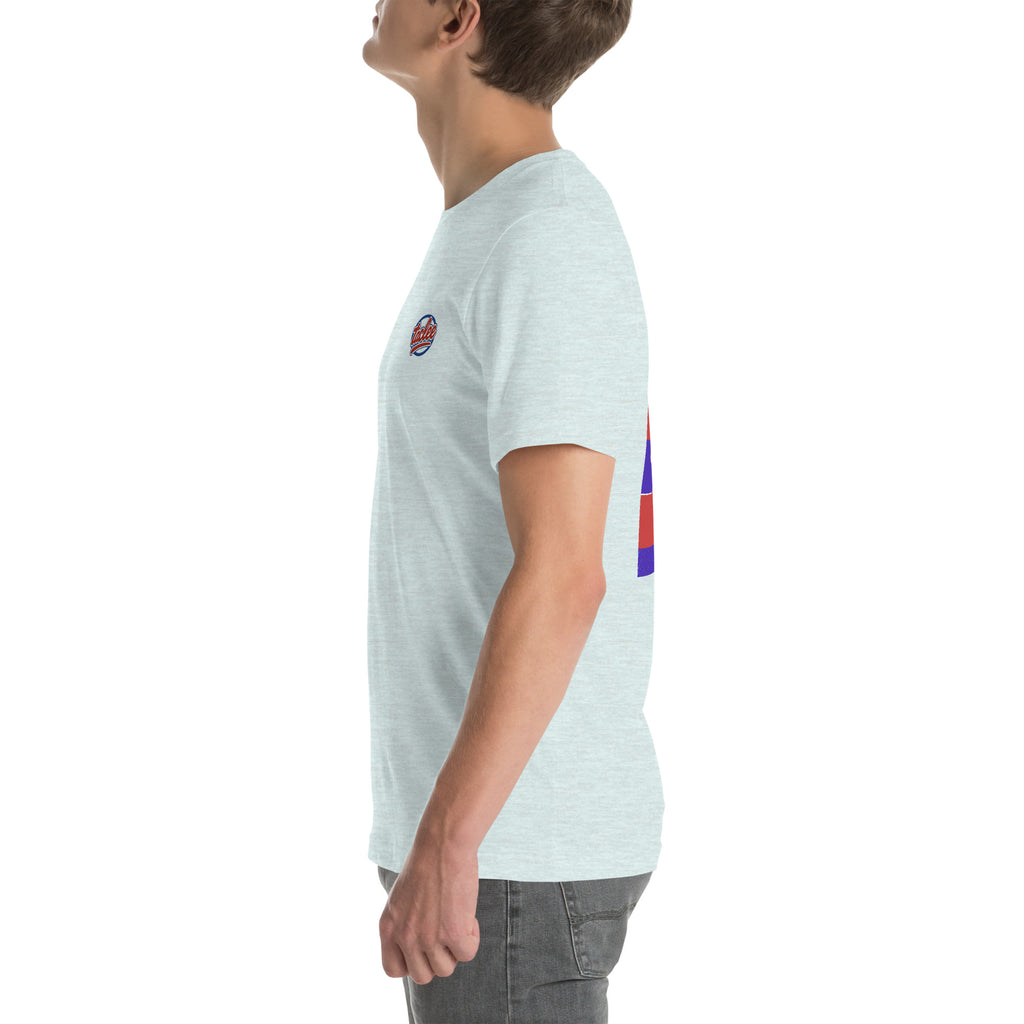 T-shirt unisex bleu clair brodé avec logo Taclee sur le torse.